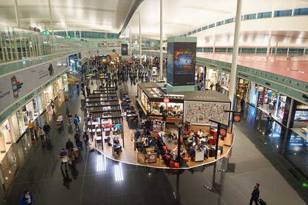 BARCELONA, SPAIN - CIRCA NOVEMBER, 2015: inside Barcelona Airport. Barcelona-El Prat Airport is an international airport. It is the main airport of Catalonia, Spain.のeditorial素材