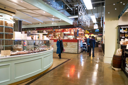 CHICAGO, IL - 31 MARCH, 2016: inside The Chicago French Market. The Chicago French Market is indoor market located in the West Loop of Chicago.のeditorial素材