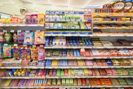 SHENZHEN, CHINA - 07 MAY, 2016: interior of 7-Eleven store in Shenzhen. 7-Eleven is an international chain of convenience stores.のeditorial素材