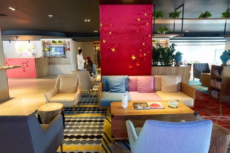 HONG KONG - 27 JANUARY, 2016: inside Bay Bridge Hong Kong by Hotel G. The hotel located on 123 Castle Peak Road, Ting Kau, Tsuen Wan, Hong Kong.のeditorial素材