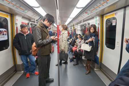 HONG KONG - CIRCA JANUARY, 2016: inside a MTR train. The Mass Transit Railway is the rapid transit...
