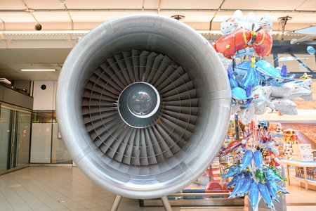 AMSTERDAM, NETHERLANDS - CIRCA NOVEMBER, 2015: plane engine at Schiphol Airport. Amsterdam Airport...