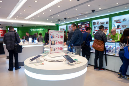 HONG KONG - CIRCA JANUARY, 2016: Wilson Communications Mobile Phone Store a shopping center in Hong...