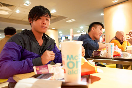 HONG KONG - CIRCA NOVEMBER, 2016: inside a McDonald's restaurant in Hong Kong. McDonald's, or simply McD, is an American hamburger and fast food restaurant chain.のeditorial素材