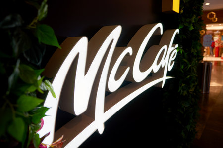 HONG KONG - CIRCA NOVEMBER, 2016: McCafe sign in Hong Kong. McCafe is a coffee-house-style food and...