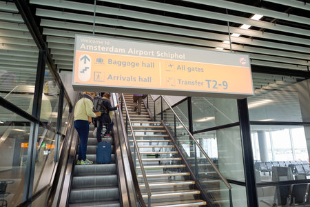 AMSTERDAM, NETHERLANDS - CIRCA NOVEMBER, 2015: inside of Schiphol Airport. Amsterdam Airport Schiphol is the main international airport of the Netherlands.のeditorial素材