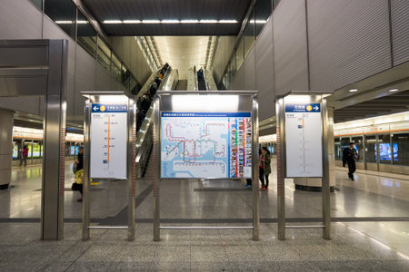 HONG KONG - CIRCA JANUARY, 2016: inside MTR station in Hong Kong. MTR is the rapid transit railway system in Hong Kong. It is one of the most profitable systems in the worldのeditorial素材