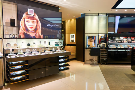 HONG KONG - CIRCA JANUARY, 2016: a cosmetics store in Hong Kong. Cosmetics are substances or products used to enhance the appearance or fragrance of the body.のeditorial素材