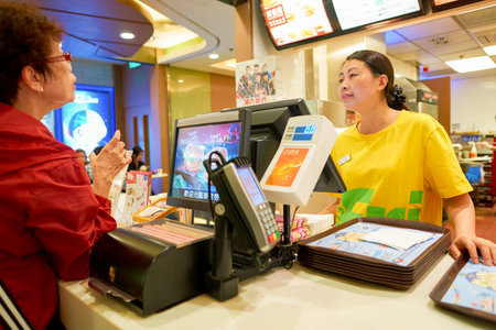 HONG KONG - CIRCA NOVEMBER, 2016: counter service in a McDonald's restaurant in Hong Kong....