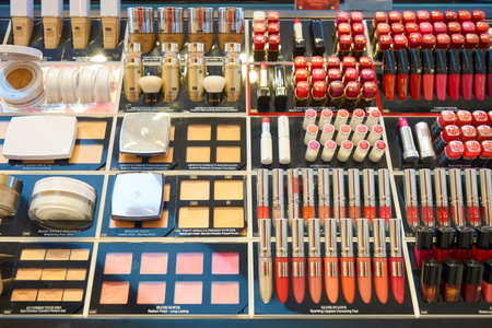 HONG KONG - CIRCA JANUARY, 2016: inside a cosmetics store in Hong Kong. Cosmetics are substances or products used to enhance the appearance or fragrance of the body.のeditorial素材