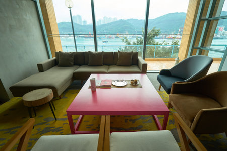 HONG KONG - 27 JANUARY, 2016: inside Bay Bridge Hong Kong by Hotel G. The hotel located on 123 Castle Peak Road, Ting Kau, Tsuen Wan, Hong Kong.のeditorial素材