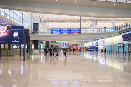 HONG KONG - 29 JANUARY, 2016: inside of Hong Kong International Airport. Hong Kong International Airport is the main airport in Hong Kong.のeditorial素材