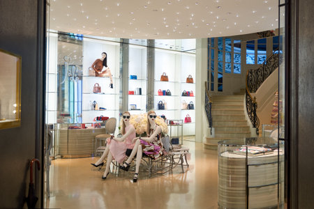 HONG KONG - JANUARY 27, 2016: Dior boutique in Hong Kong at night. Christian Dior SE, commonly known...