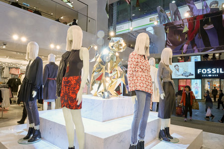 HONG KONG - CIRCA JANUARY, 2016: H and M store in Hong Kong. H and M known for its fast-fashion clothing for men, women, teenagers and children.のeditorial素材