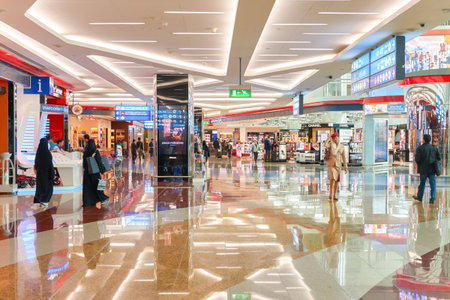 DUBAI, UAE - CIRCA NOVEMBER, 2016: inside Dubai International Airport. It is the primary airport serving Dubai, United Arab Emirates and is the world's busiest airport by international passenger traffic.のeditorial素材