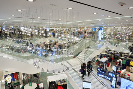 HONG KONG - CIRCA JANUARY, 2016: H and M store in Hong Kong. H and M known for its fast-fashion clothing for men, women, teenagers and children.のeditorial素材
