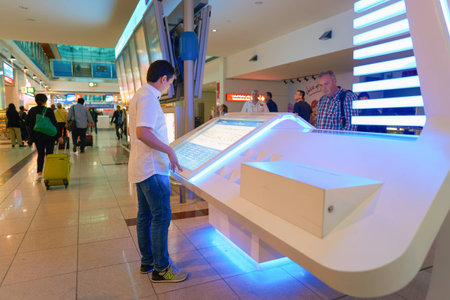 DUBAI, UAE - CIRCA NOVEMBER, 2016: inside Dubai International Airport. It is the primary airport serving Dubai, United Arab Emirates and is the world's busiest airport by international passenger traffic.のeditorial素材