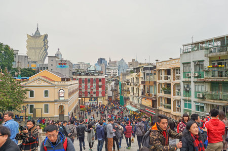 MACAO - CIRCA FEBRUARY, 2016: people in Macao at daytime. Macao is an autonomous territory on the...
