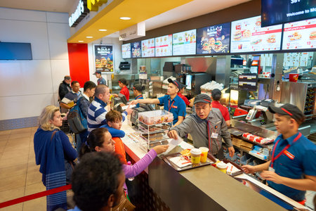 DUBAI, UAE - CIRCA NOVEMBER, 2016: counter service in a McDonald's restaurant at Dubai International...