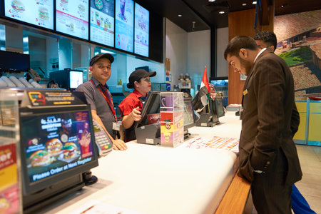 DUBAI, UAE - CIRCA NOVEMBER, 2016: counter service in a McDonald's restaurant at Dubai International...