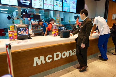 DUBAI, UAE - CIRCA NOVEMBER, 2016: counter service in a McDonald's restaurant at Dubai International...