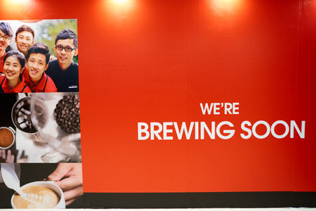 HONG KONG - CIRCA NOVEMBER, 2016: a Pacific Coffee branch under construction. Pacific Coffee Company is a Pacific Northwest U.S.- style coffee shop group originating from Hong Kong.のeditorial素材