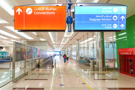 DUBAI, UAE - CIRCA NOVEMBER, 2016: inside Dubai International Airport. It is the primary airport serving Dubai, United Arab Emirates and is the world's busiest airport by international passenger traffic.のeditorial素材