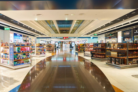 DUBAI, UAE - CIRCA NOVEMBER, 2016: duty free at Dubai International Airport. It is the primary airport serving Dubai and is the world's busiest airport by international passenger traffic.のeditorial素材