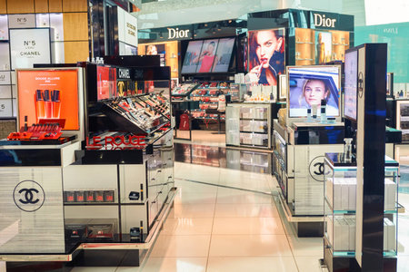 DUBAI, UAE - CIRCA NOVEMBER, 2016: duty free at Dubai International Airport. It is the primary airport serving Dubai and is the world's busiest airport by international passenger traffic.のeditorial素材