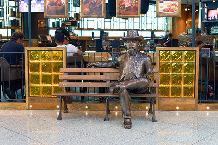 DUBAI, UAE - CIRCA NOVEMBER, 2016: inside Dubai Airport. There are a lot of restaurants, bars, cafes and shops in Dubai International Airport. Almost all of them are open twenty-four hours.のeditorial素材