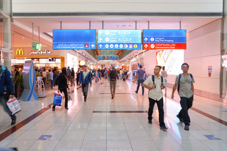 DUBAI, UAE - CIRCA NOVEMBER, 2016: inside Dubai International Airport. It is the primary airport serving Dubai, United Arab Emirates and is the world's busiest airport by international passenger traffic.のeditorial素材