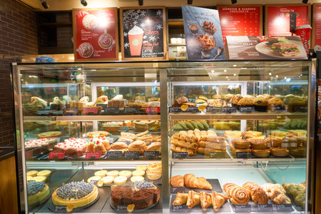 HONG KONG - CIRCA NOVEMBER, 2016: a Starbucks cafe in Hong Kong. Starbucks Corporation is an American coffee company and coffeehouse chain.のeditorial素材