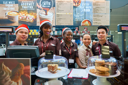 DUBAI, UAE - CIRCA NOVEMBER, 2016: indoor portrait of a workers at Costa Coffee. Costa Coffee is a...