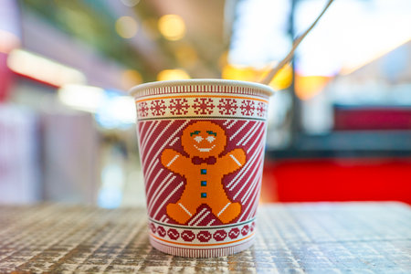 DUBAI, UAE - CIRCA NOVEMBER, 2016: close up shot of a Costa Coffee cup with espresso at Dubai international Airport. Costa Coffee is a British multinational coffeehouse company, it is the second largest coffeehouse chain in the world behind Starbucks and のeditorial素材