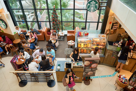 HONG KONG - CIRCA NOVEMBER, 2016: a Starbucks cafe in Hong Kong. Starbucks Corporation is an...