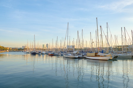 BARCELONA, SPAIN - NOVEMBER 20, 2015: the Port Vell's marina in the morning. Barcelona is the capital city of the autonomous community of Catalonia in the Kingdom of Spain.のeditorial素材