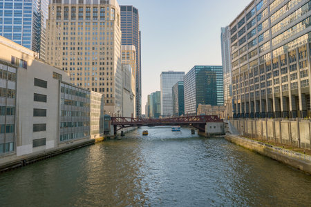 CHICAGO, USA - CIRCA APRIL, 2016: Chicago urban landscape at daytime. Chicago is the third-most populous city in the United Statesのeditorial素材