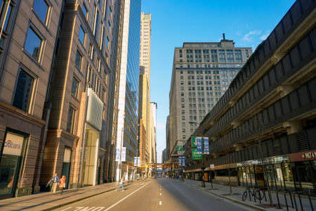 CHICAGO, USA - CIRCA APRIL, 2016: Chicago urban landscape at daytime. Chicago is the third-most populous city in the United Statesのeditorial素材