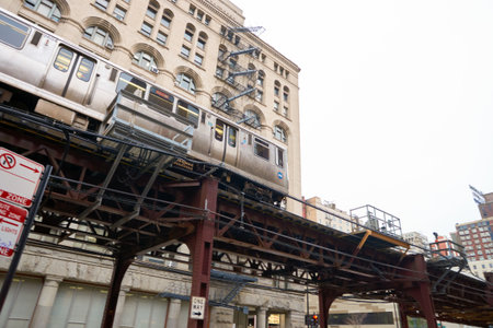 CHICAGO, IL - CIRCA MARCH, 2016: a CTA train at daytime. Chicago Transit Authority is the operator of mass transit in Chicago and some of its surrounding suburbsのeditorial素材