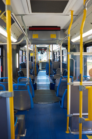 CHICAGO, IL - CIRCA MARCH, 2016: inside a bus in Chicago. Chicago is the third most populous city in the United States.のeditorial素材