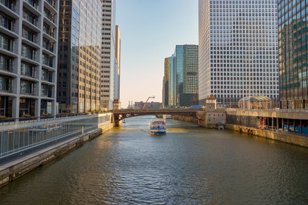 CHICAGO, USA - CIRCA APRIL, 2016: Chicago urban landscape at daytime. Chicago is the third-most populous city in the United Statesのeditorial素材