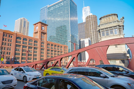 CHICAGO, USA - CIRCA APRIL, 2016: Chicago urban landscape at daytime. Chicago is the third-most populous city in the United Statesのeditorial素材