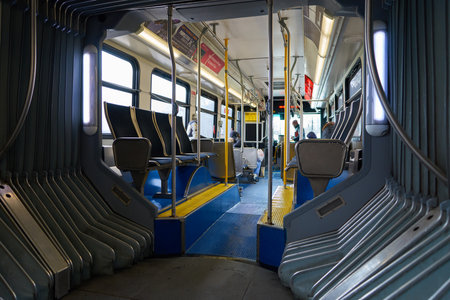 CHICAGO, IL - CIRCA MARCH, 2016: inside a bus in Chicago. Chicago is the third most populous city in the United States.のeditorial素材