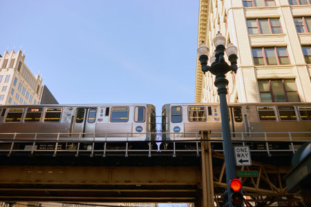 CHICAGO, IL - CIRCA MARCH, 2016: a CTA train at daytime. Chicago Transit Authority is the operator of mass transit in Chicago and some of its surrounding suburbsのeditorial素材