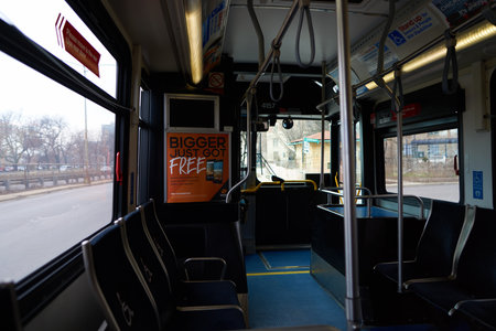 CHICAGO, IL - CIRCA MARCH, 2016: inside a bus in Chicago. Chicago is the third most populous city in...