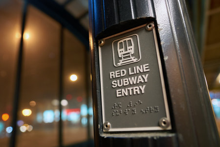 CHICAGO, IL - CIRCA APRIL, 2016: close up shot of CTA Red Line subway entry sign. Chicago Transit Authority is the operator of mass transit in Chicago and some of its surrounding suburbsのeditorial素材