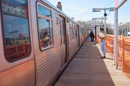 CHICAGO, IL - CIRCA MARCH, 2016: a CTA train at daytime. Chicago Transit Authority is the operator of mass transit in Chicago and some of its surrounding suburbsのeditorial素材