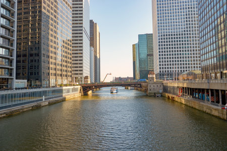 CHICAGO, USA - CIRCA APRIL, 2016: Chicago urban landscape at daytime. Chicago is the third-most populous city in the United Statesのeditorial素材