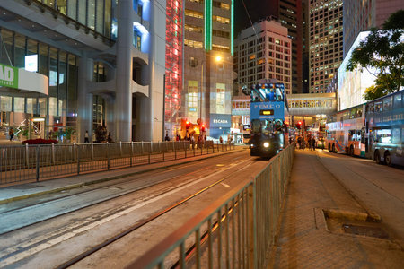 HONG KONG - CIRCA NOVEMBER, 2016: Hong Kong urban landscape at nighttime. Hong Kong  is an autonomous territory on the Pearl River Delta of East Asia.のeditorial素材