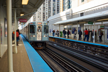 CHICAGO, IL - CIRCA MARCH, 2016: a CTA train at daytime. Chicago Transit Authority is the operator of mass transit in Chicago and some of its surrounding suburbsのeditorial素材